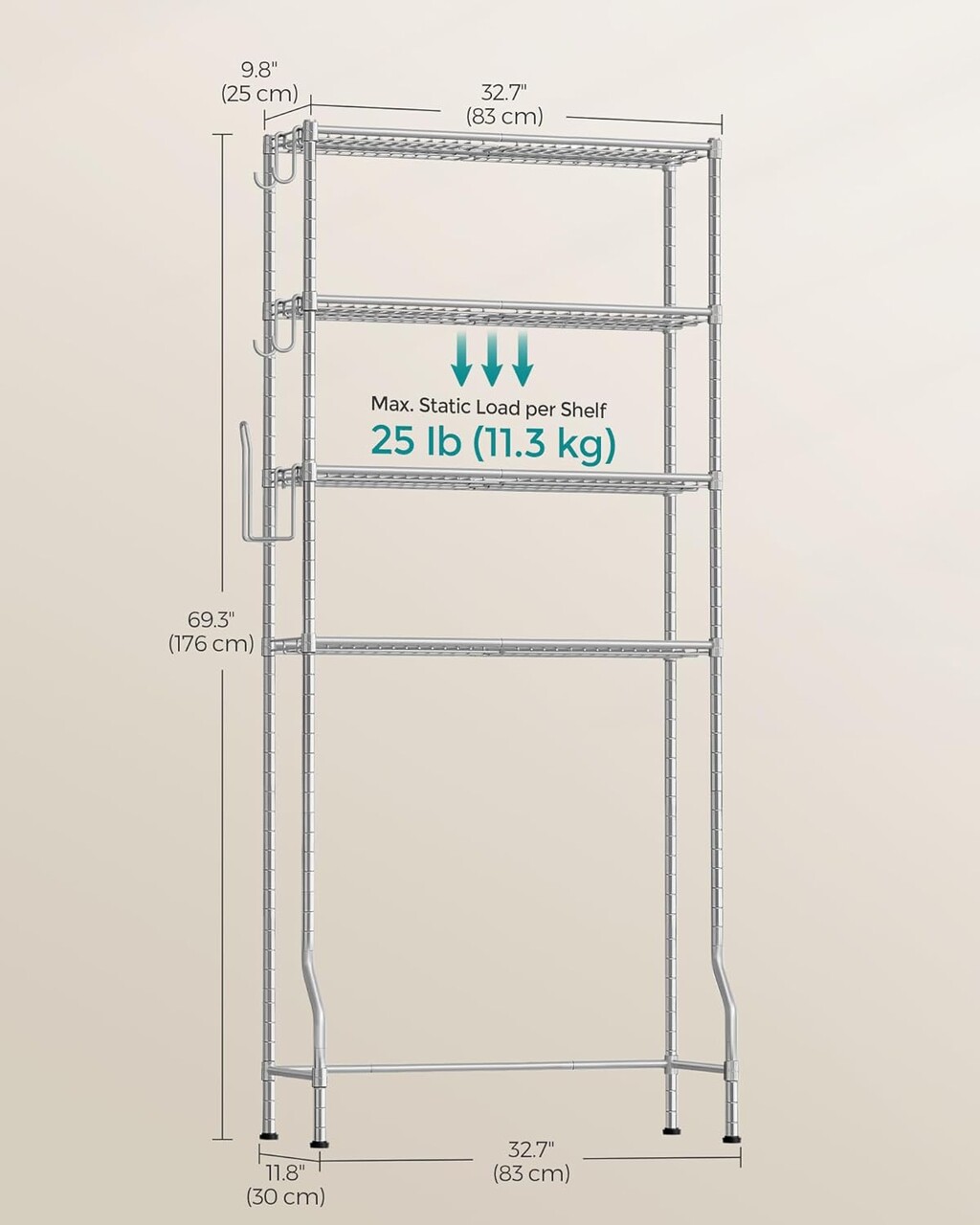 Dulap deasupra vasului de toaleta, Vasagle, 83x30x176 cm, otel, argintiu