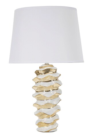 Lampa de masa, Glam Space, Mauro Ferretti, 1 x E27, 40W, Ø33 x 53 cm, ceramica/fier/textil, alb/auriu