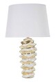 Lampa de masa, Glam Space, Mauro Ferretti, 1 x E27, 40W, Ø33 x 53 cm, ceramica/fier/textil, alb/auriu