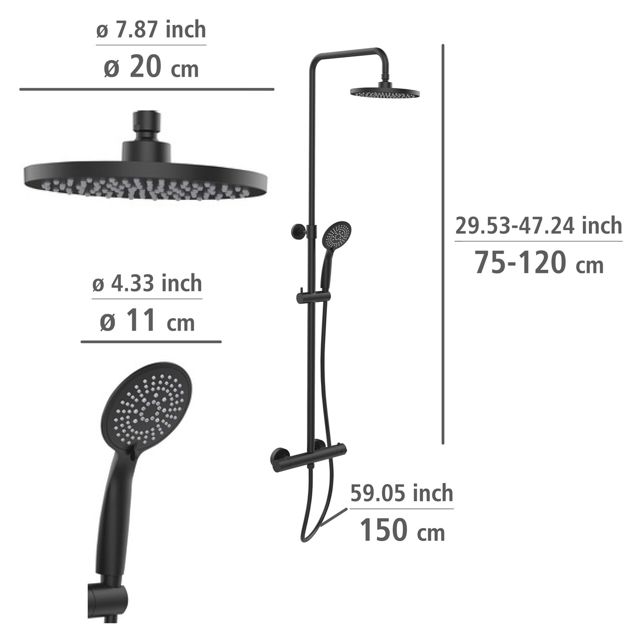 Coloana Dus, Wenko, Young Eco, 120 Cm, Inox, Negru