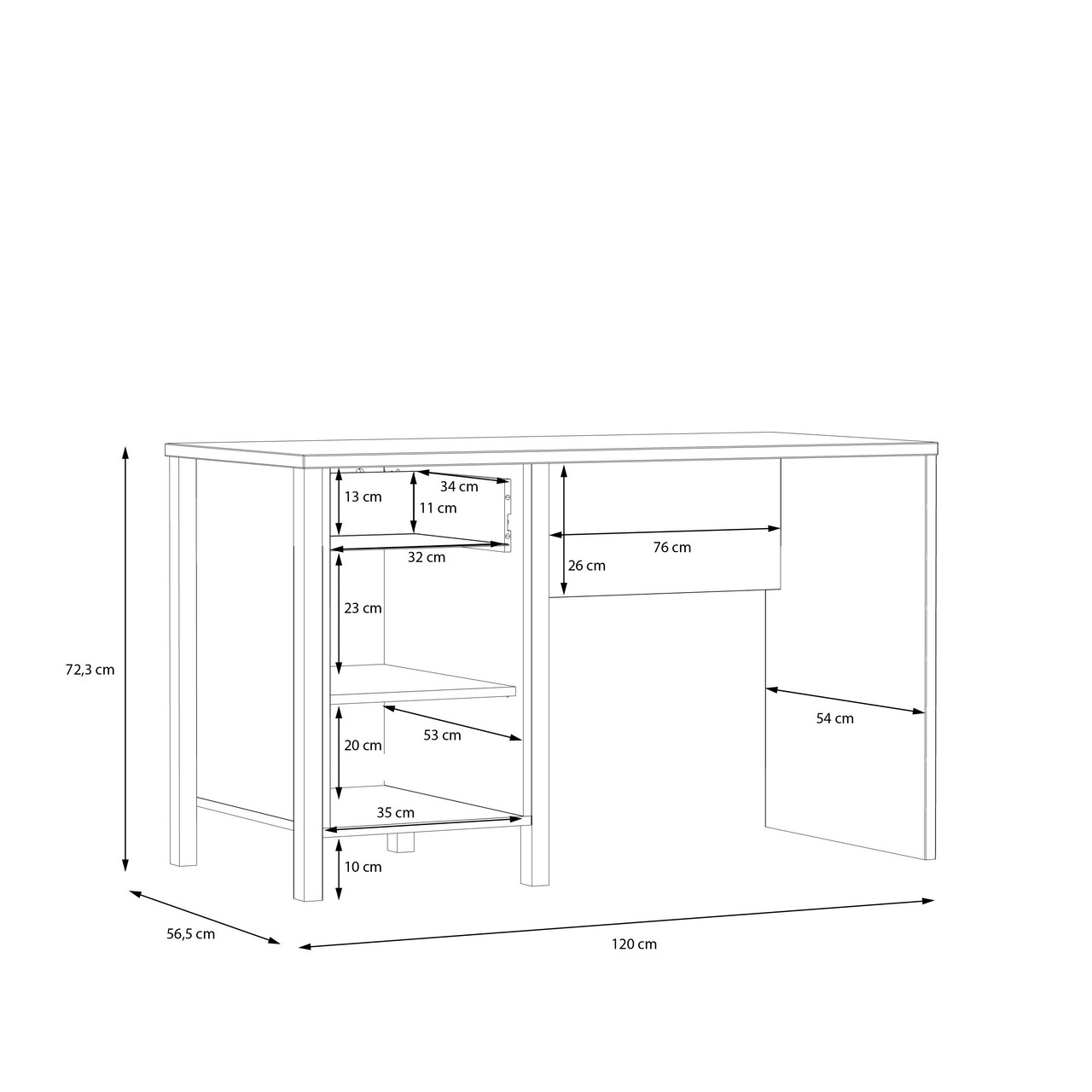 Birou Heusden, Bedora, 120x56.5x72.3 cm, PAL/metal, negru/stejar