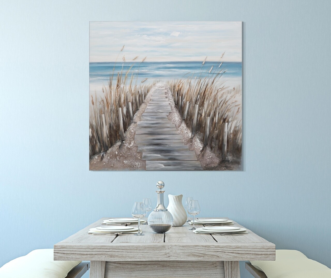 Tablou decorativ Beach, Mauro Ferretti, 100x100 cm, pictat manual, canvas/lemn de pin - 1 | YEO