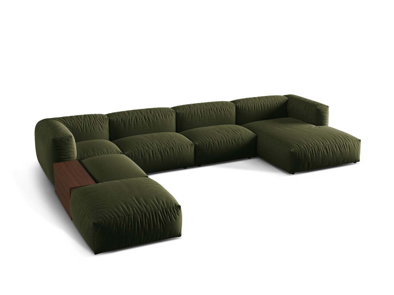 Coltar panoramic stanga 5 locuri design modular, Martina-169, Micadoni Home, 406x280x75 cm, tesatura structurata catifelata, verde