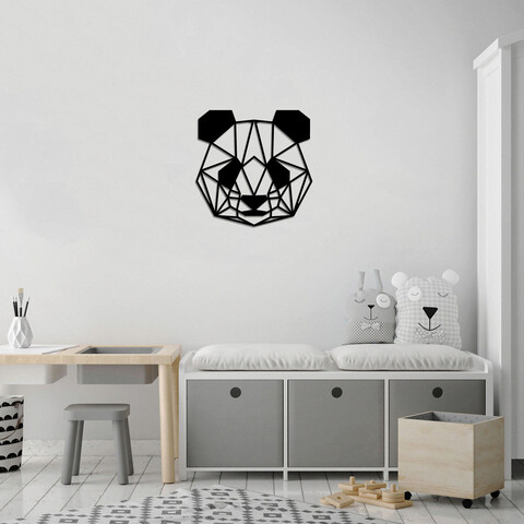 Decoratiune de perete, Panda, Metal, Dimensiune: 50 x 50 cm, Negru