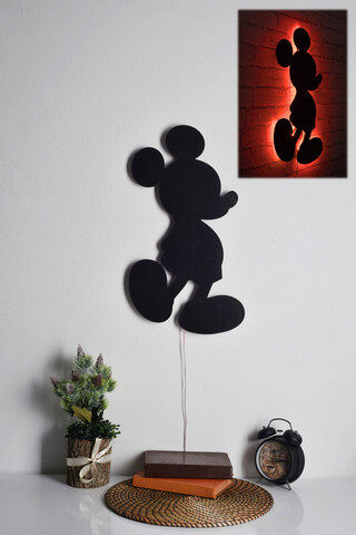 Decoratiune luminoasa LED, Mickey Mouse, MDF, 60 LED-uri, Rosu