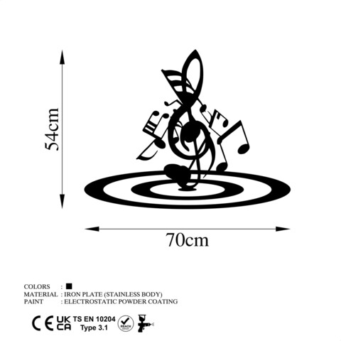 Decoratiune de perete, Musical 1, Metal, Dimensiune: 70 x 54 cm, Negru