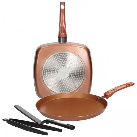 Set tigai, 4 piese, Grancucina, Tognana Porcellane, aluminiu, 25 cm/28 cm, Copper Brown