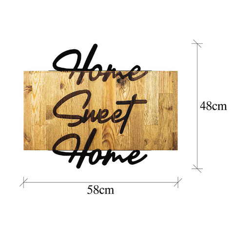 Decoratiune de perete, Home Sweet Home, 50% lemn/50% metal , Dimensiune: 58 x 48 x 3 cm, Negru