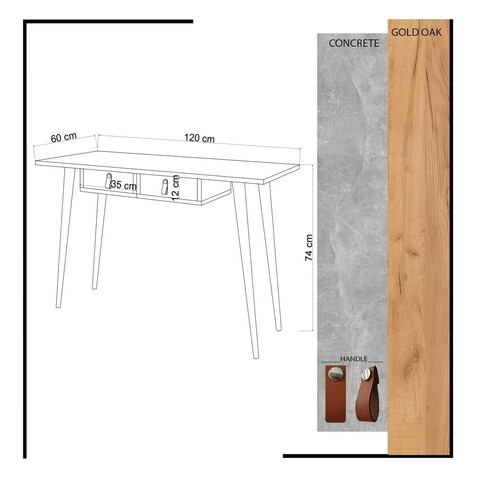 Birou, Mod Design, NEA, 120x74x60 cm, Stejar / Galben