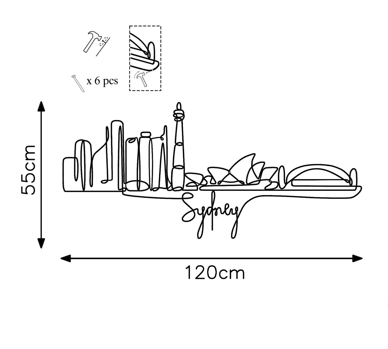 Decoratiune De Perete, Sydney, Metal, Grosime: 2 Mm, Negru