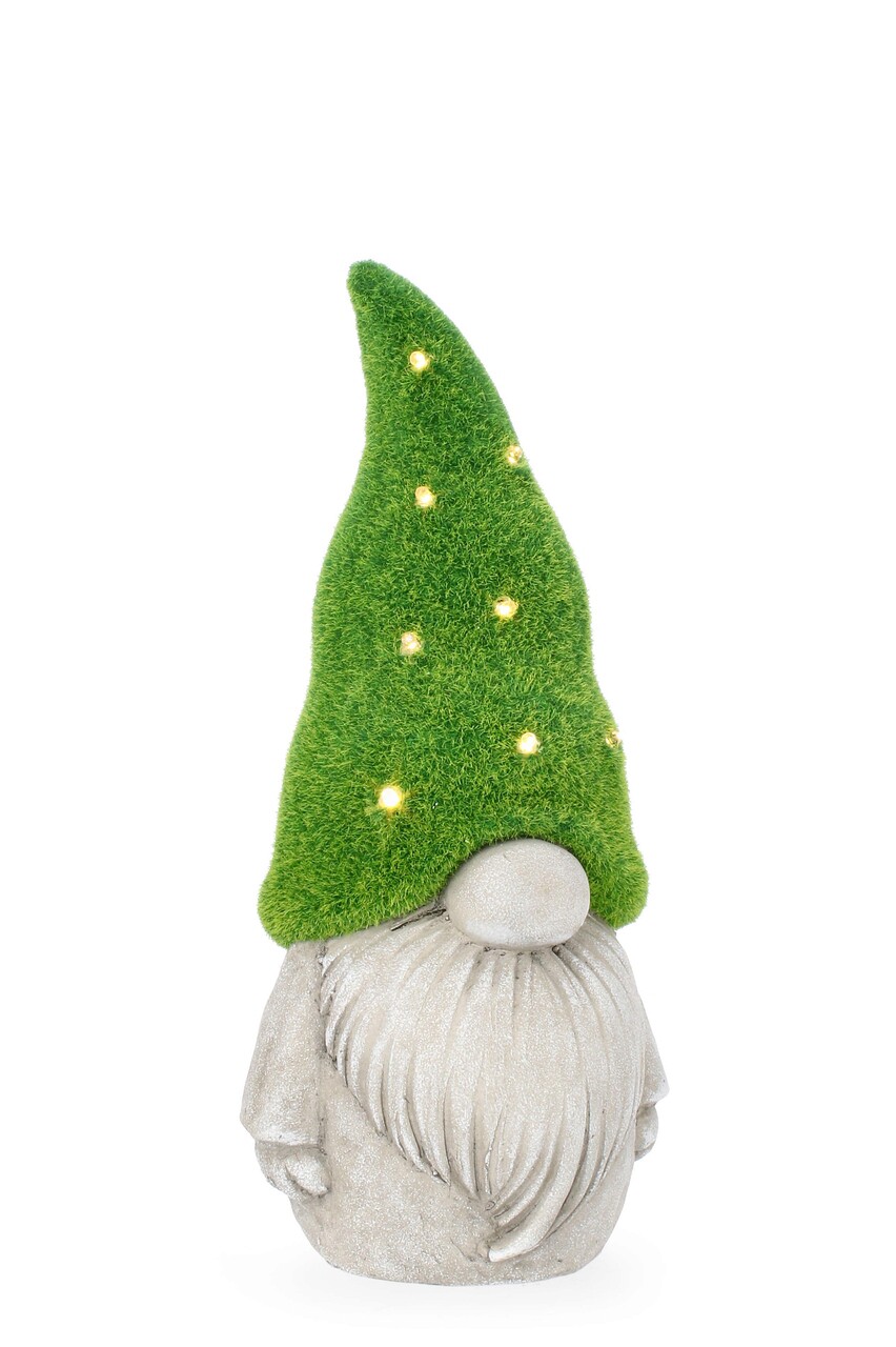 Decoratiune luminoasa de gradina cu incarcare solara LED Garden Gnome, Bizzotto, 17x14.5x36 cm, magneziu, verde