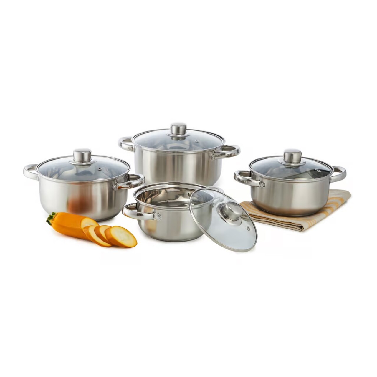 Set de gatit 8 piese Sally, Domotti, 16/18/20/22 cm,  inox, argintiu