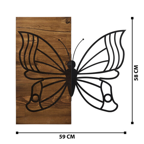 Decoratiune de perete, Morpho, Metal, Dimensiune: 109 x 50 cm, Nuc negru