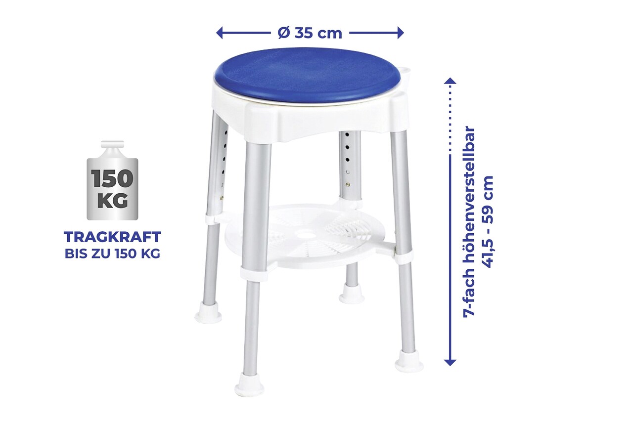 Scaun de dus reglabil Maximex, Shower, 35x59 cm, aluminiu, alb/albastru