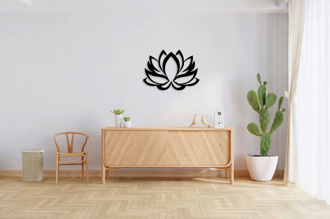 Decoratiune De Perete, Lotus Flower, Metal, Dimensiune: 45 X 35 Cm, Negru
