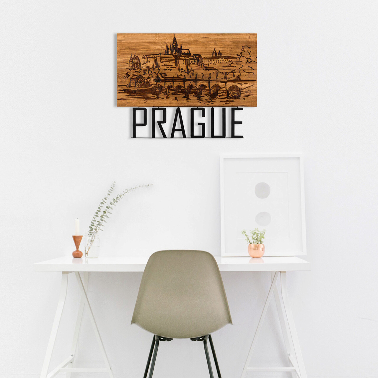 Decoratiune de perete, Prague, lemn/metal, 58 x 42 cm, negru/maro - 2 | YEO