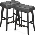 Set 2 scaune de bar, Vasagle, 44x32x66 cm, max 120 kg, lemn de cauciuc/piele ecologica, negru ink