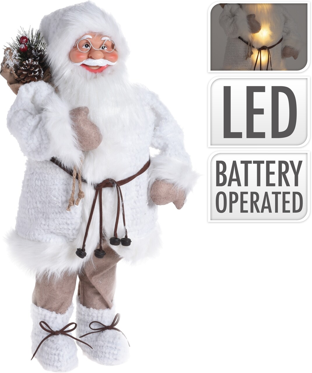 Decoratiune Luminoasa Santa, 8 LED-uri, 34x20x80 Cm, Plus, Alb/bej