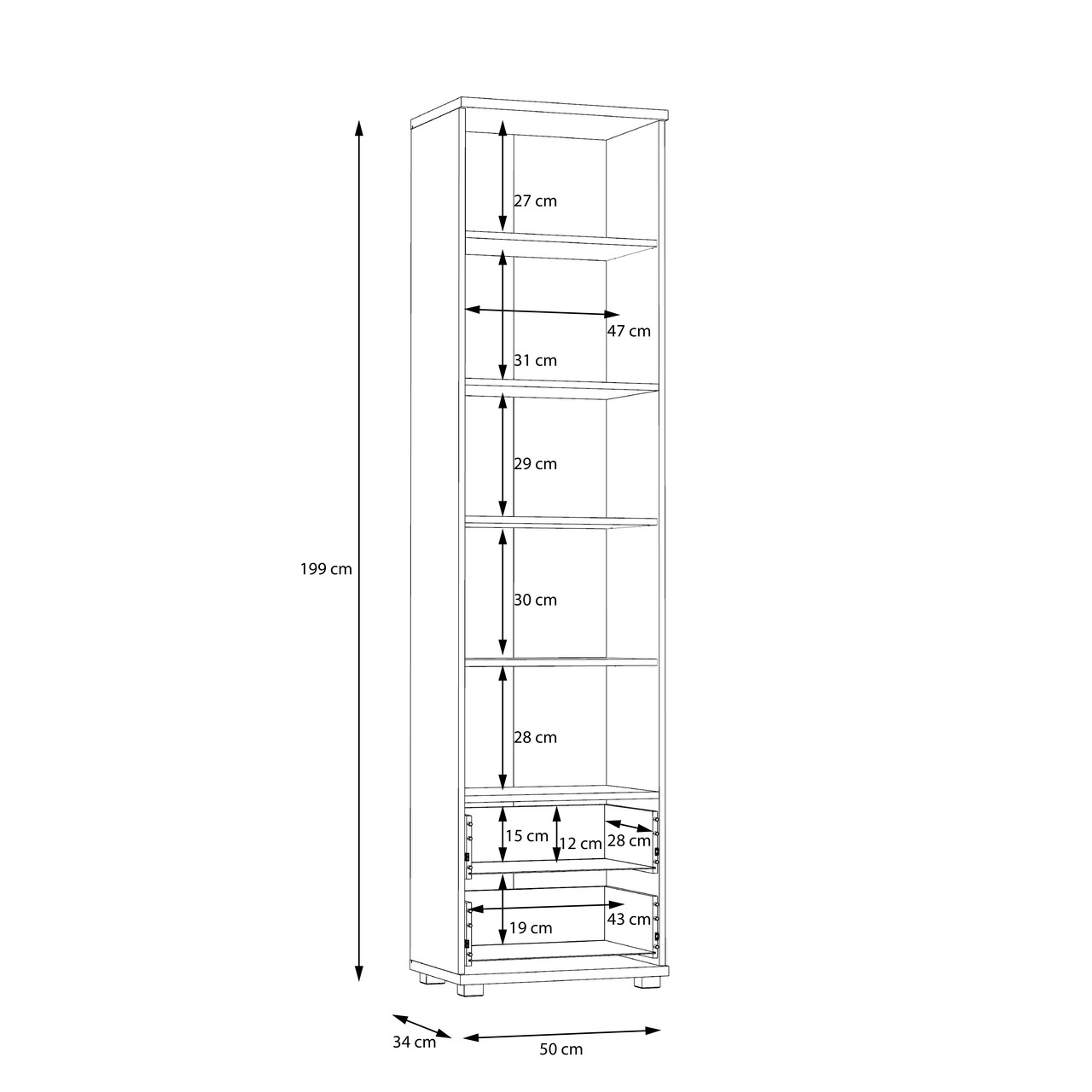 Dulap Breda, Bedora, 50.1x34.7x199.6 cm, PAL/plastic, gri/alb