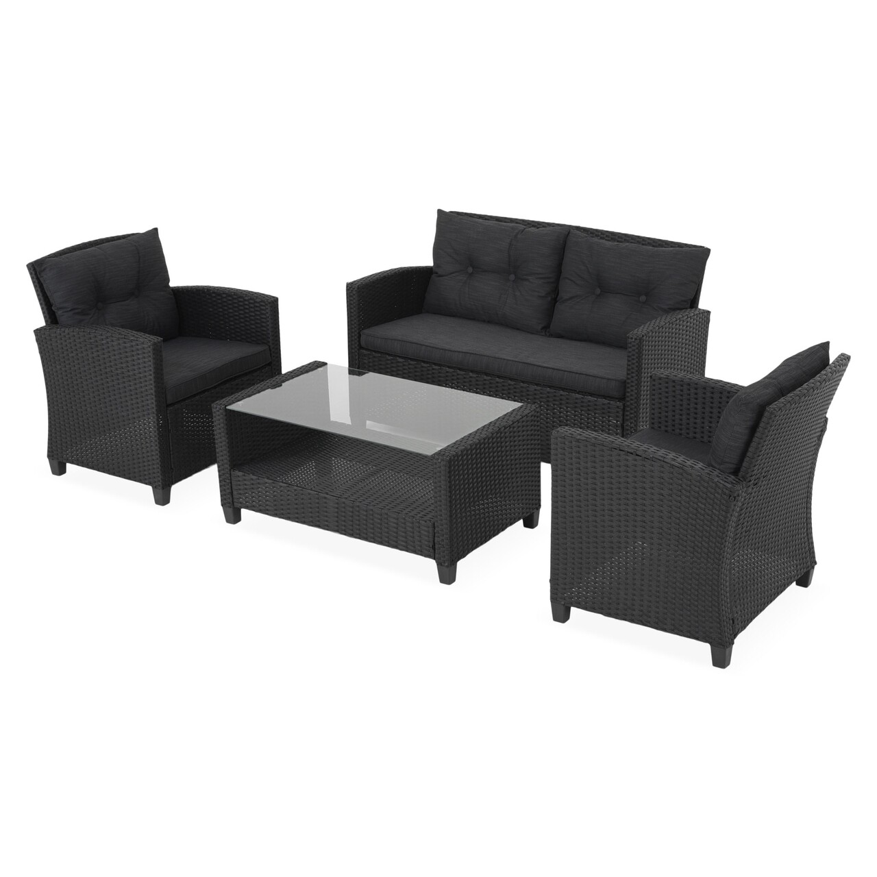 Set mobilier pentru gradina, Touloh, 4 piese, negru - 2 | YEO