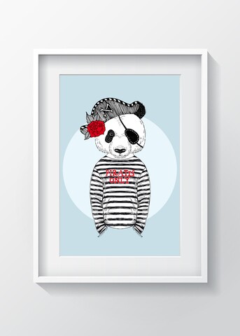 Tablou decorativ Panda Pirate, Oyo Kids, 29x24 cm, lemn/MDF, multicolor