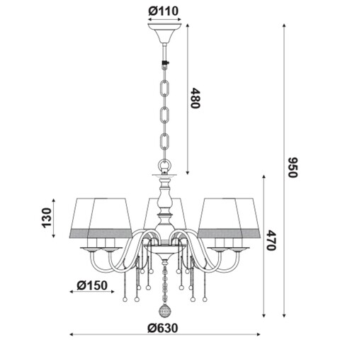 Candelabru Aca Lighting, MULAN, 63x95 cm, 5xE14, 60W