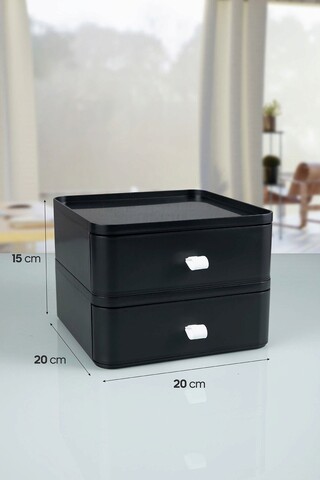 Organizator de machiaj, OMS-001-S-2, 20x20x15 cm, Plastic, Negru