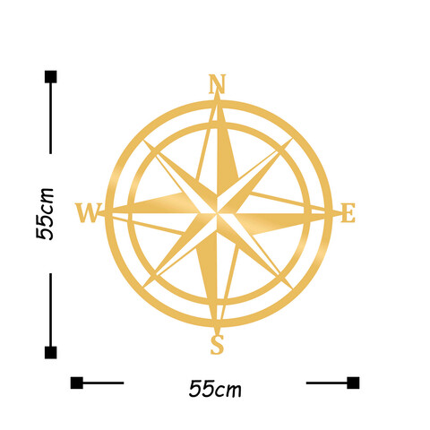 Decoratiune de perete, Compass, Metal, Dimensiune: 55 x 55 cm, Auriu