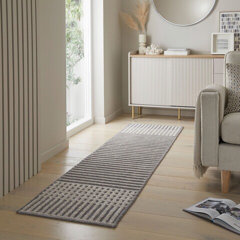 Covor Elton Stripe Wash Grey, Flair Rugs, 60x240 cm, polipropilena/poliester, gri