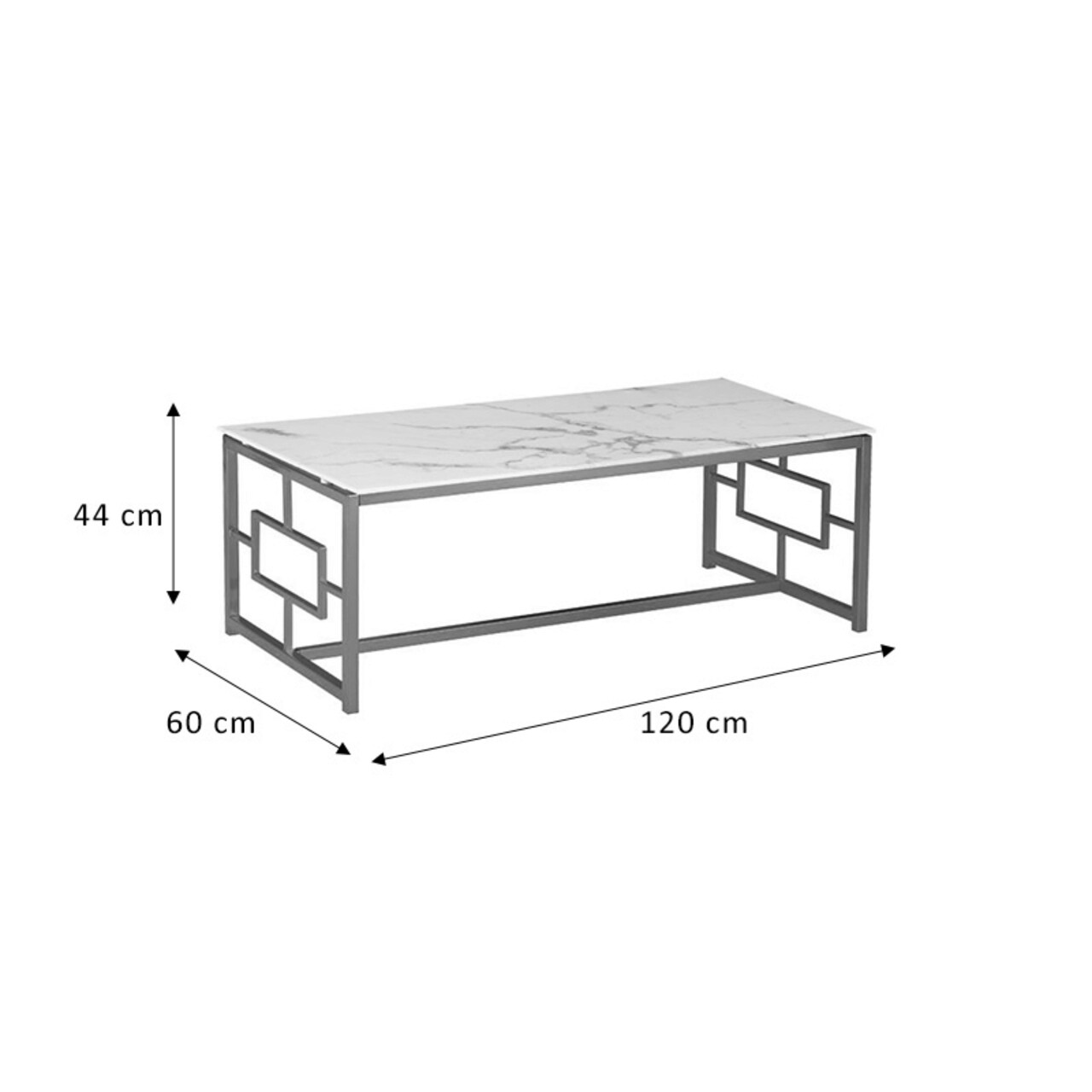 Masuta de cafea Eccento, Pakoworld, 120x60x44 cm, metal/sticla temperata, alb marmorat/auriu