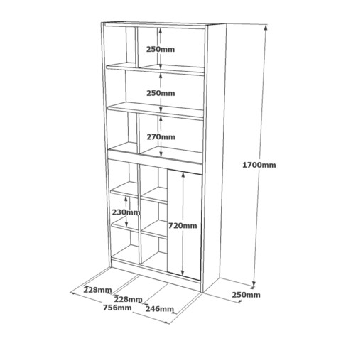 Biblioteca, Yardley, LV20, 75.6 x 170 x 25 cm, pal melaminat, stejar/alb