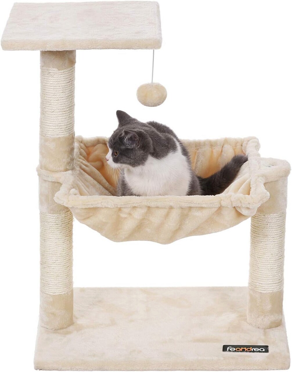 Ansamblu de joaca pisici / arbore pentru pisici, Feandrea, max 7 kg, 50x36x70 cm, PAL/catifea/sisal, bej