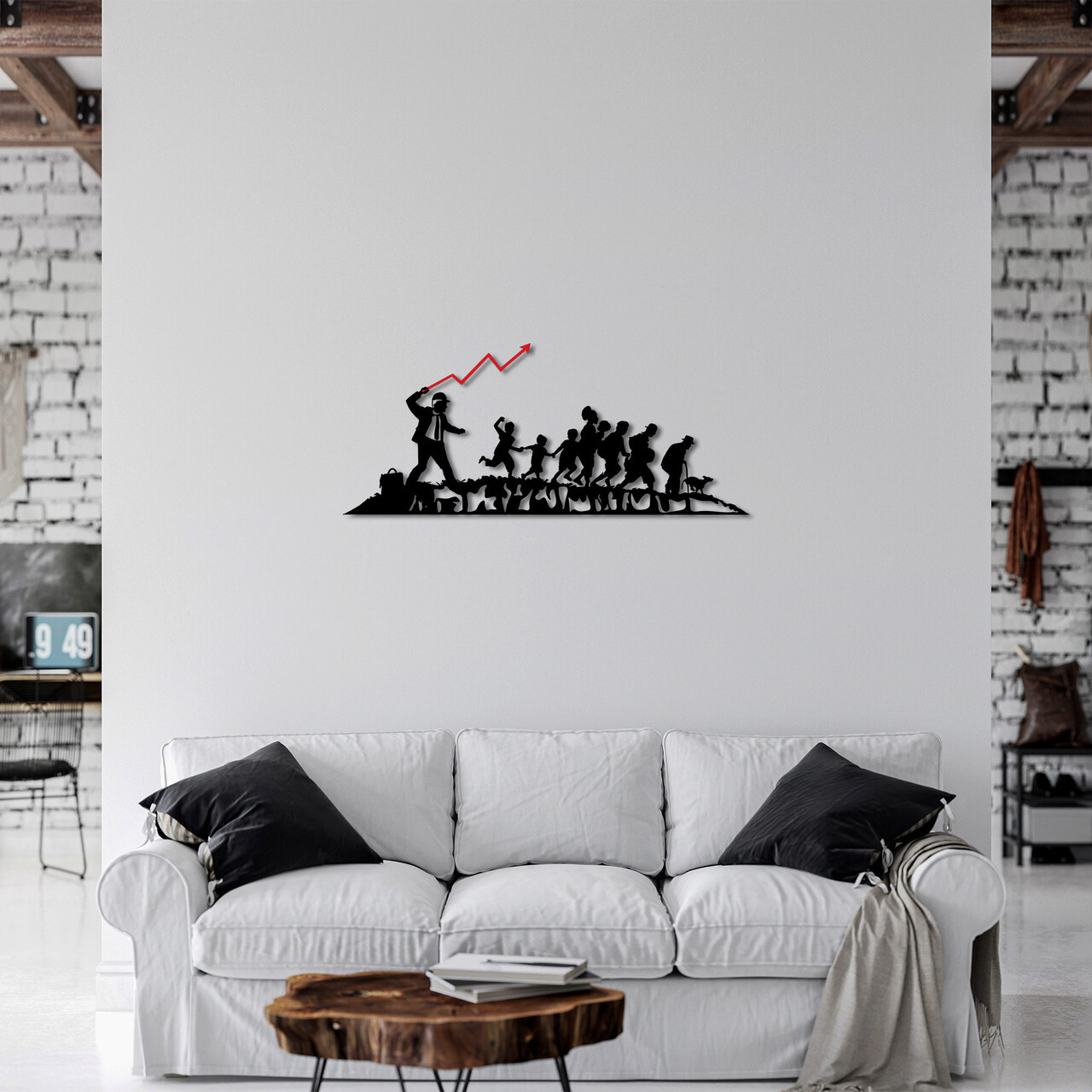 Decoratiune de perete, Banksy, Metal, 30 x 70 cm, Negru/Rosu - 1 | YEO