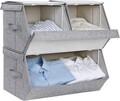 Set 3 cutii depozitare Vasagle, 25x35x25 cm/50x35x25 cm, textil cu aspect de in/fier, stivuibile, max 10 kg,  gri