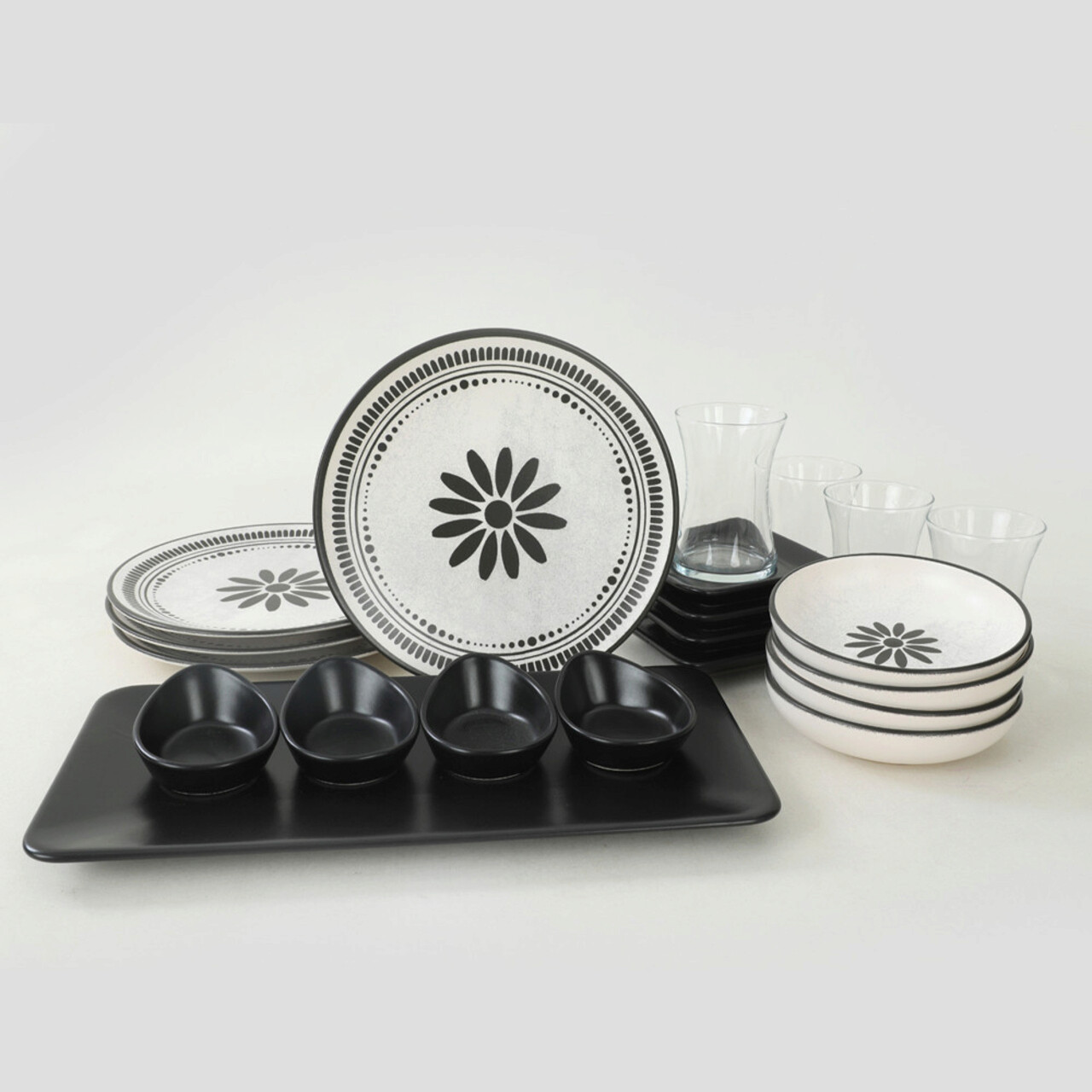 Set de mic dejun, Keramika, 275KRM1609, Ceramica, Alb/Negru - 2 | YEO