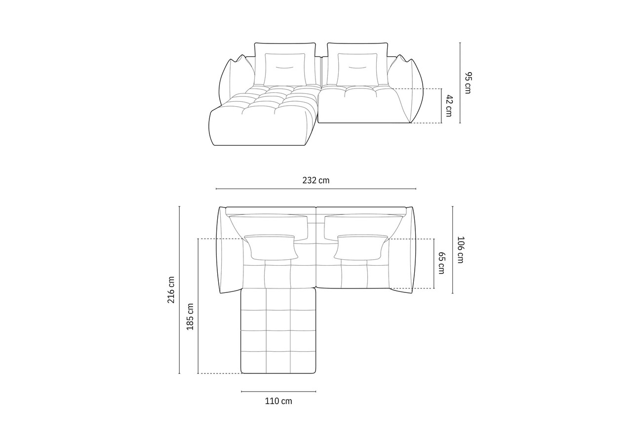 Coltar modular reversibil 3 locuri, Bloom-86, Micadoni Home, 232x216x95 cm, tesatura structurata, argintiu