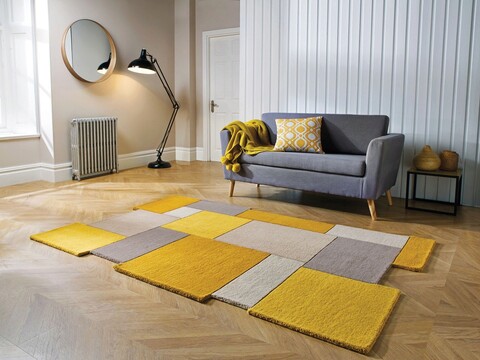 Covor Collage Ochre/Natural, Flair Rugs, 200x290 cm, lana, ocru