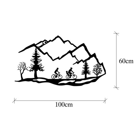 Decoratiune de perete, Mountain Bike, Metal, 100 x 60 cm, Negru