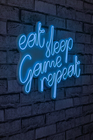 Decoratiune luminoasa LED, eat sleep game repeat, Benzi flexibile de neon, DC 12 V, Albastru