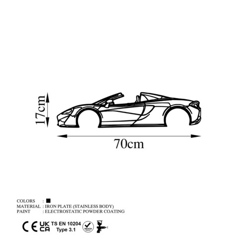 Decoratiune de perete, McLaren 570S Silhouette, Metal, 70 x 17 cm, Negru