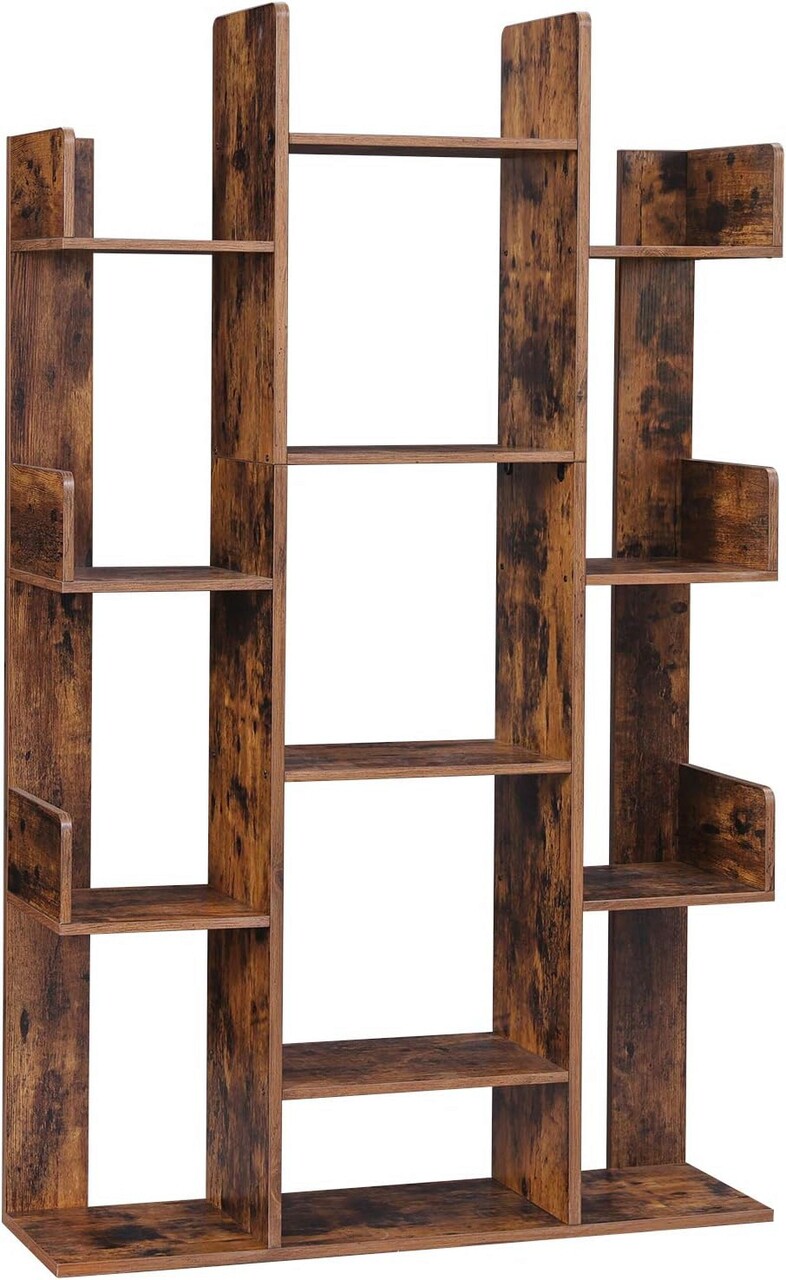 Corp biblioteca cu 13 compartimente Vasagle, 80 x 25 x 140 cm, PAL, maro rustic