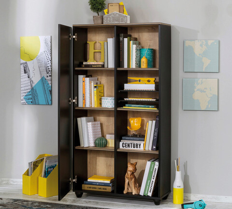 Corp biblioteca, Çilek, Black Bookcase With Storage, 76.5x140x29.5 cm, Multicolor