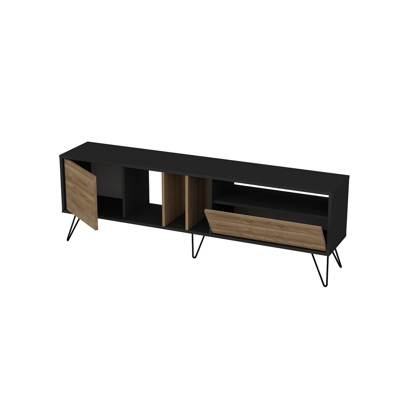 Comoda TV Mistico Walnut, Zena Home, 180x35.5x58.7 cm, maro/negru - 2 | YEO