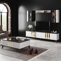 Comoda TV, Bexley, Gold, 180x30x47 cm, Antracit/Alb