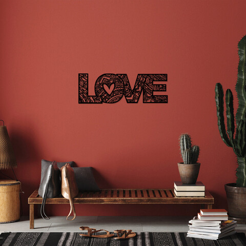 Decoratiune de perete, Love 5, Metal, 70 x 23 cm, Negru