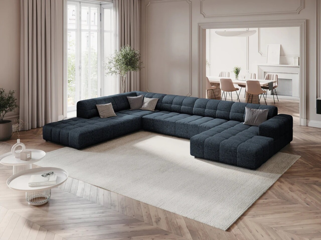 Coltar panoramic stanga 7 locuri, Jennifer-140, Micadoni Home, 364x262x70 cm, tesatura chenille din poliester, albastru regal - 1 | YEO