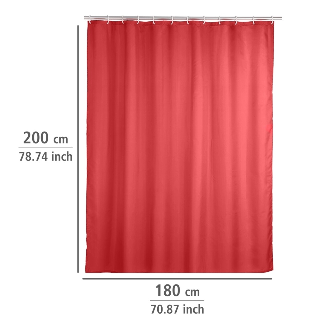 Perdea de dus anti-mucegai, Wenko, Single-colour, 180 x 200 cm, poliester, rosu - 2 | YEO