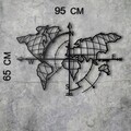 Decoratiune de perete, World Map Compass, Metal, Dimensiune: 65 x 95 cm, Negru