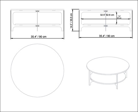 Masuta de cafea, Hadley, Versy, 90 x 90 x 36.8 cm, pal melaminat/metal, negru