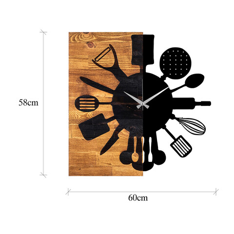 Ceas de perete, Wooden Clock 32, Lemn/metal, Dimensiune: 60 x 3 x 58 cm, Nuc / Negru